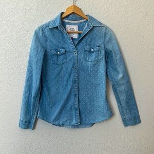 So Denim Button Down Shirt Polka Dot Blue and White Size Medium